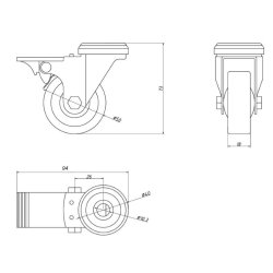 Inventarhjul "Brutus" 50mm - 10,5mm Hul - med Bremse