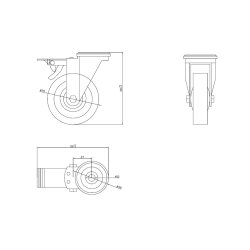 Inventarhjul "Brutus" 75mm - 10,5mm Hul - med Bremse