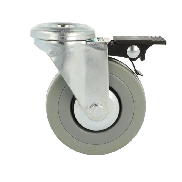 Inventarhjul "Brutus" 75mm - 10,5mm Hul - med Bremse