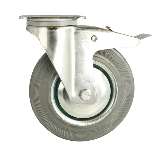 Inventarhjul "Brutus" �200mm - 110x135mm Plade - Fuld Bremse