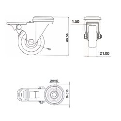 Inventarhjul "Csar" 50mm - 10,5mm Hul - med Bremse