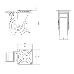 Inventarhjul "Csar" 50mm - 42x42mm Plade - med Bremse