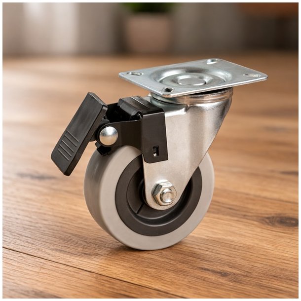 Inventarhjul "C�sar" �75mm - 60x60mm Plade - Fuld Bremse