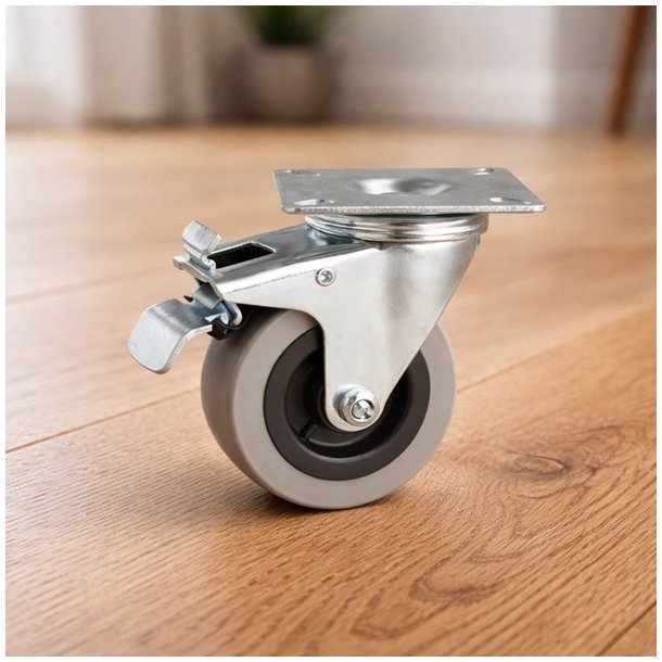 Inventarhjul "C�sar" �75mm - 60x60mm Plade - Fuld Bremse