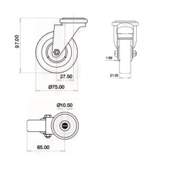 Inventarhjul "Csar" 75mm - 10,5mm Hul - uden Bremse