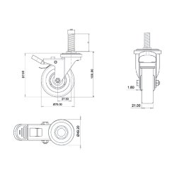 Inventarhjul "Csar" 75mm - M10x30mm - med Bremse