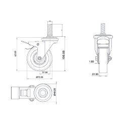 Inventarhjul "Csar" 75mm - M10x30mm - fuld Bremse