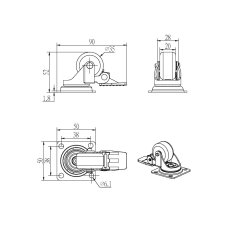 Mbelhjul "Verus" 35mm - Klar Transparent Hjul-med Bremse