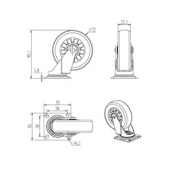 Mbelhjul "Verus" 75mm - Klar Transparent Hjul