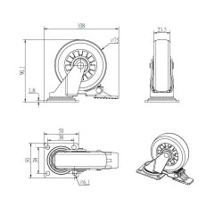 Mbelhjul "Verus" 75mm - Blt Transparent Hjul-med Bremse