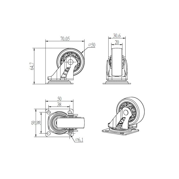 M�belhjul "Spike" �50mm -  Transparent Hjul