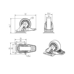 Mbelhjul "Spike" 50mm -  Transparent Hjul og Bremse