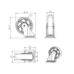 Mbelhjul "Spike" 75mm -  Transparent Hjul