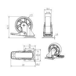 Mbelhjul "Spike" 75mm -  Transparent Hjul og Bremse