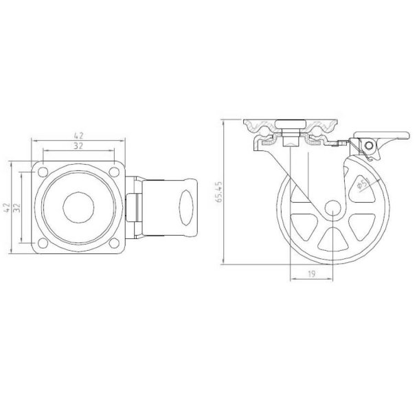 M�belhjul "Decius" �50mm - Forkromet - med Bremse