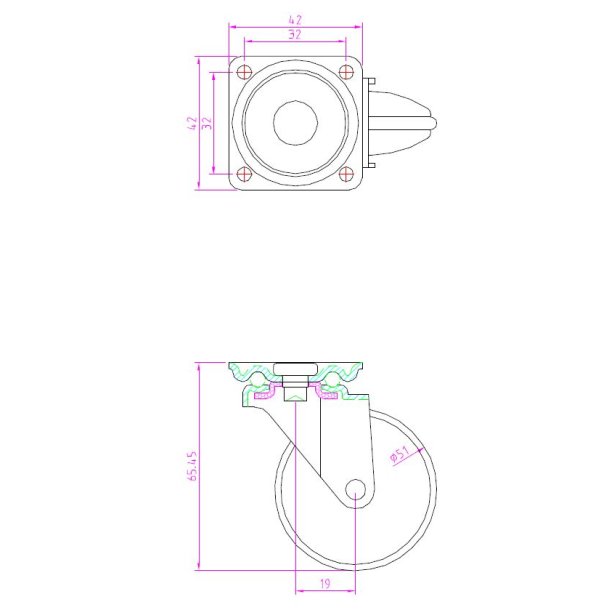 M�belhjul "Gallus" �50mm - Aluminium