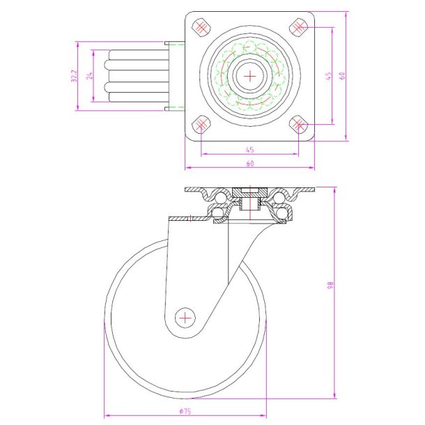 M�belhjul "Gallus" �75mm - Aluminium