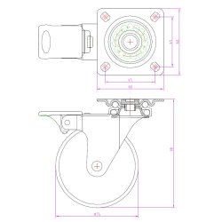 Mbelhjul "Gallus" 75mm - Aluminium - med Bremse