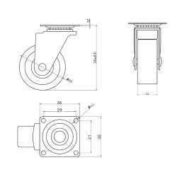 Inventarhjul "Nero" 25mm - 38x30mm Plade