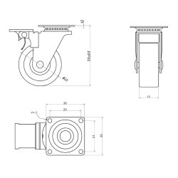Inventarhjul "Nero" 25mm - 38x30mm Plade - med Bremse