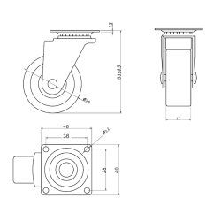 Inventarhjul "Nero" 38mm - 46x40mm Plade