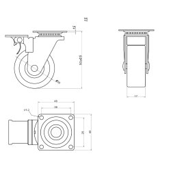 Inventarhjul "Nero" 38mm - 46x40mm Plade - med Bremse