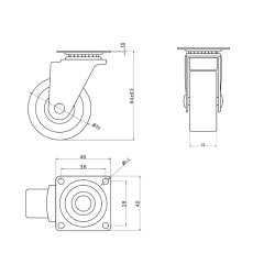 Inventarhjul "Nero" 50mm - 46x40mm Plade