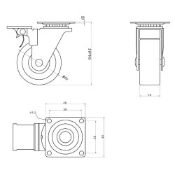 Inventarhjul "Nero" 50mm - 46x40mm Plade - med Bremse