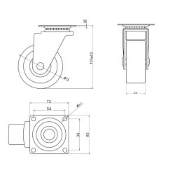 Inventarhjul "Nero" 75mm - 73x60mm Plade