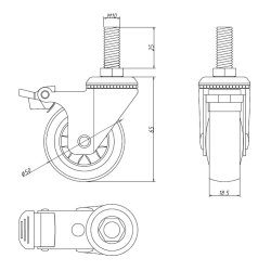 Inventarhjul "Nero" 50mm - M10x25mm - med Bremse