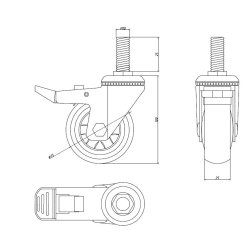 Inventarhjul "Nero" 75mm - M10x25mm - med Bremse