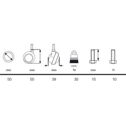 Kugle Mbelhjul "Zeno" 50mm - M10x15mm - Forkromet