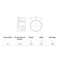 Dupsko "Duro" �12mm - Sort - til R�rben