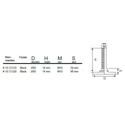 Stilleskrue med 50mm Sort Fod - M10x34mm