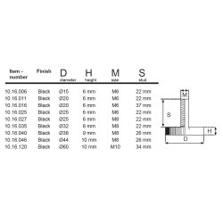 Stilleskrue med 25mm Sort Fod - M8x22mm