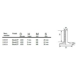 Stilleskrue med 20mm Sort Fod - M6x20mm