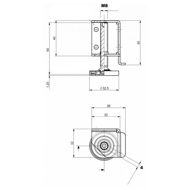 Sokkel Stillesko "Jason" M8x60mm - Venstre