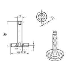 Stilleskrue med 33mm Metal Fod - M8x50mm