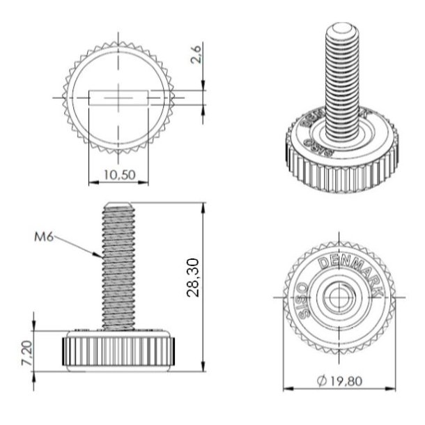 Stilleskrue med 20mm Sort Fod + Krv - M6x22mm