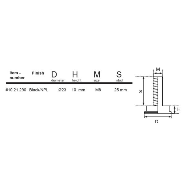 Stilleskrue med 23mm Sort Fod/Forniklet Kappe - M8x25mm