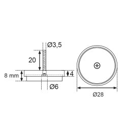 Glidesm 28mm m/Filt og Skrue - Hvid Plast
