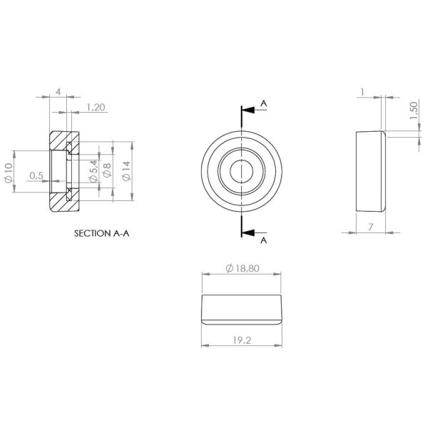 Glidesm 19mm m/Teflon og Skrue - Sort Plast