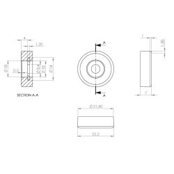 Glidesm 22mm m/Teflon og Skrue - Sort Plast