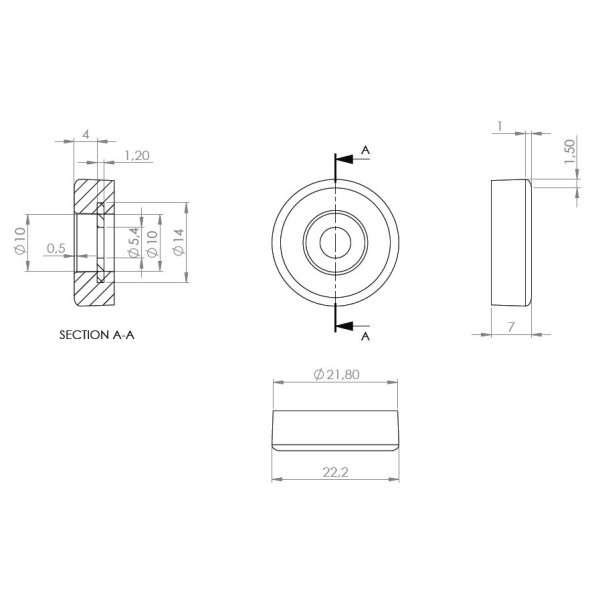 Glidesm 22mm m/Teflon og Skrue - Sort Plast