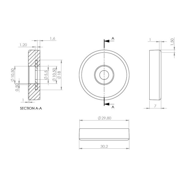 Glidesm 30mm m/Teflon og Skrue - Sort Plast