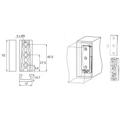Hgtebeslag Hun-Del - 52x11x17mm - til Han-Del 101509