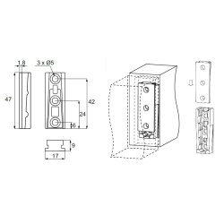 Hgtebeslag Han-Del - 47x9x17mm - til Hun-Del 101508