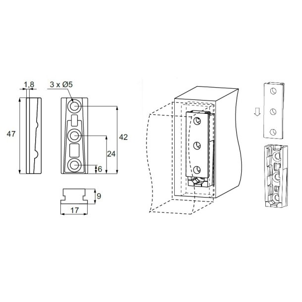 Hgtebeslag Han-Del - 47x9x17mm - til Hun-Del 101508