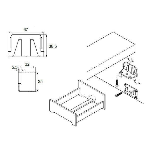 Sengebeslag Gavldel - Midtmontering - til Bredel 102040