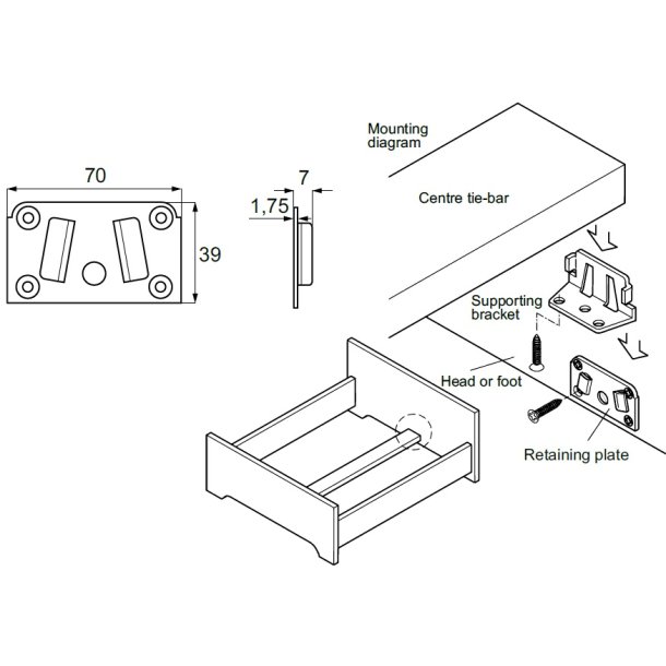 Sengebeslag Bredel - Midtmontering - til Gavldel 102035